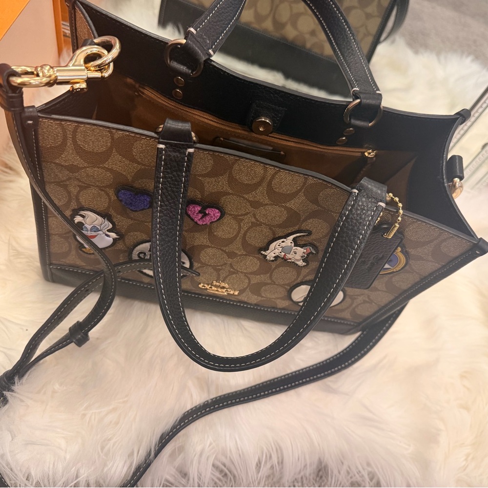 Coach x Disney  Brown Signature Tote with Black Trim and Disney Patch Accents - Picture 3 of 12